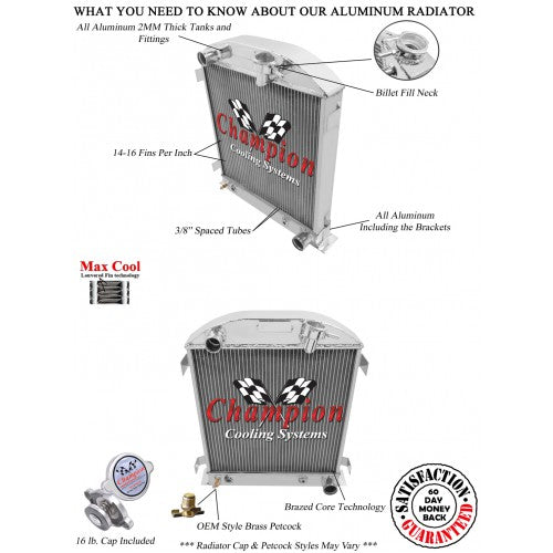 1932 FORD MODEL 18 ALUMINUM RADIATOR - CHEVY V8 3IN CHOP