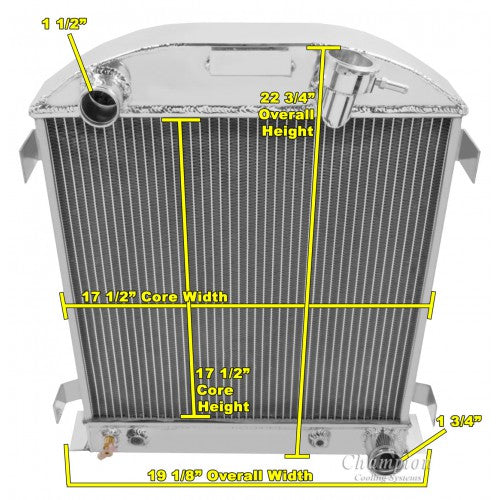 1932 FORD MODEL 18 ALUMINUM RADIATOR - CHEVY V8 3IN CHOP