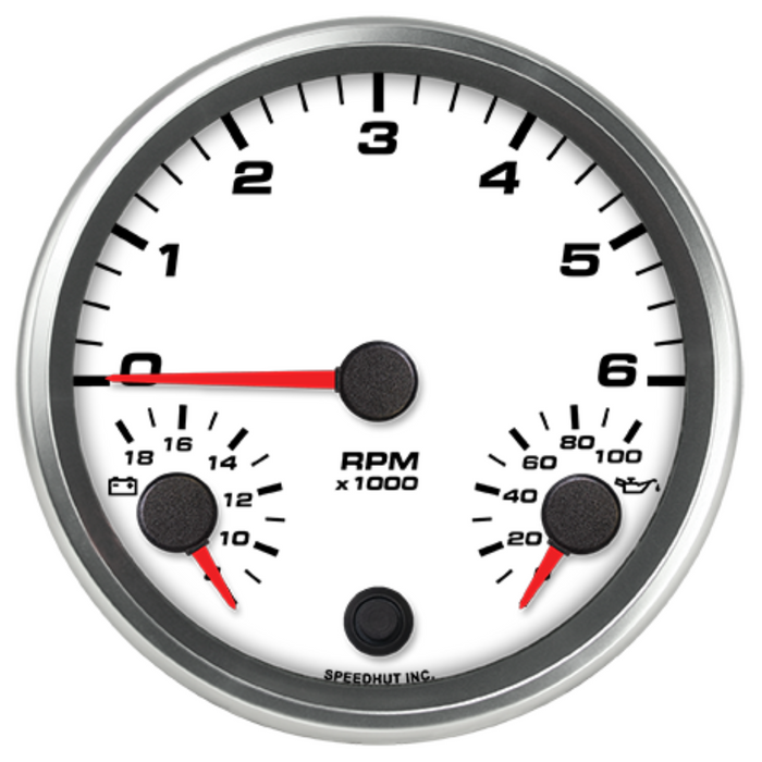 4.5" Triple Gauge 6K Tachometer/Volt/Oil Psi - White Dial / Black Numbers